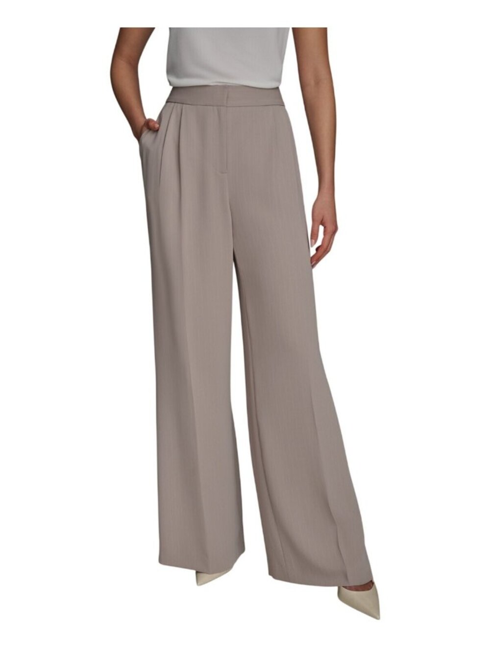 NWT Donna Karan Wide Leg Pinstripe Suit Trousers Cobblestone Brown / Cream 8